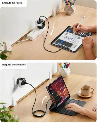 Vista 6 de VRURC Cargador para iPhone y Apple Watch, bloque de carga rápida USB C de 20 W, adaptador de viaje compacto 3 en 1 con 2 puertos para iPhone
