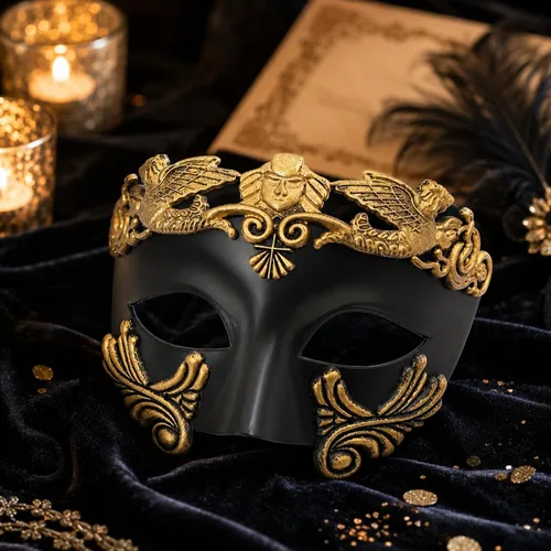 Vista 5 de LOGOFUN Venetian Masquerade Mask Roman Sun God Half Face Prop - Bronze