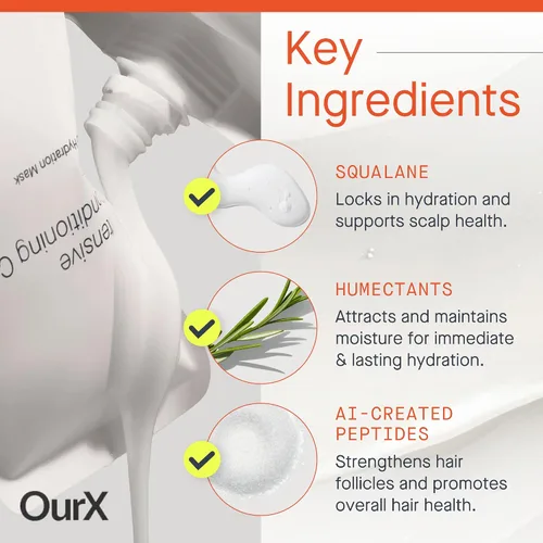 Vista 4 de OurX Mascarilla hidratante para el cabello – Compuesto acondicionador intensivo (10.8 fl oz) Humedad profunda y reparación para cabello rizado
