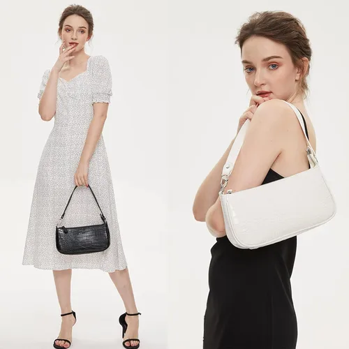 Vista 3 de Bolsos de hombro pequeños para mujer, estilo retro, clásico, bolso de mano con patrón de cocodrilo