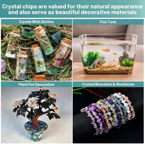 Vista 6 de Chips de cristal de amazonita natural triturado de 1.1 libras, chips de cristales curativos a granel, piedras preciosas de cristal triturado