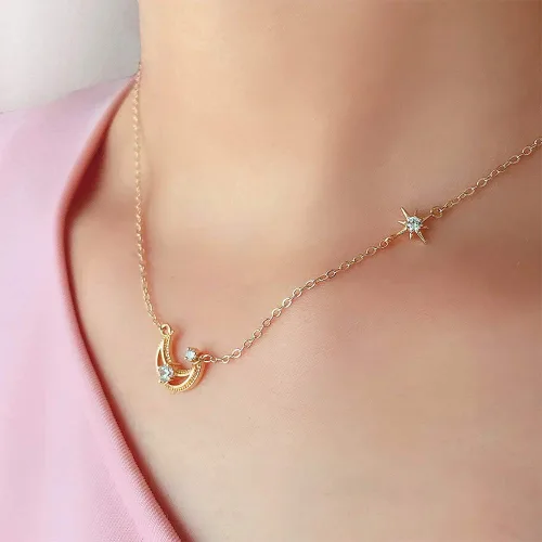 Vista 6 de Collar para mujer, collar con dije delicado de moda, luna, estrella, planeta, mariposa, cola de sirena y corazón, collar de cadena, regalo