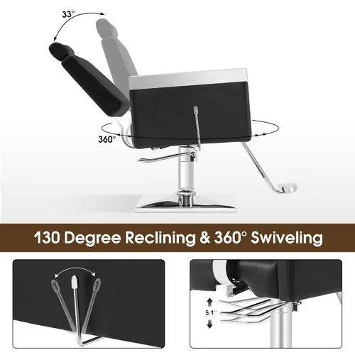 Vista 6 de BarberPub Clásico Recline Silla de peluquero hidráulica Salón Spa Silla de peluquería Equipo de belleza de peluquería 3018 (negro)