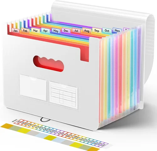 Vista 10 de Sooez - Organizador de archivos de acordeón, carpeta expandible con 13 bolsillos, organizador portátil mensual para papel, facturas, impuestos