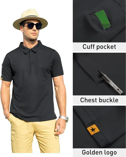Vista 2 de ZITY Camiseta polo para hombre, de manga corta, con cuello, deportiva, táctica, atlética, para golf, uso diario, casual, con clase