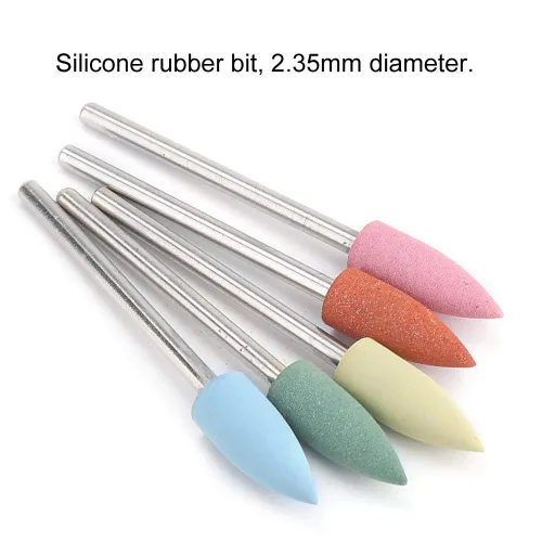 Vista 4 de Juego de 5 brocas de uñas, brocas de silicona para uñas, cabezal de pulido eléctrico de goma de silicona para manicura, pedicura, rebabas de pulido