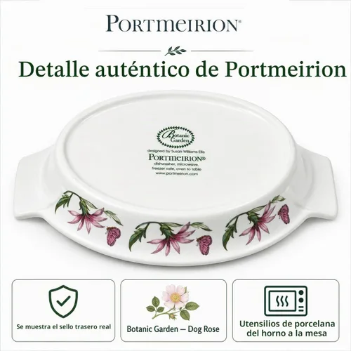 Vista 9 de Portmeirion Botanic Garden - Plato ovalado para gratinar de 10 pulgadas, diseño de rosa de perro, plato para hornear de porcelana duradera