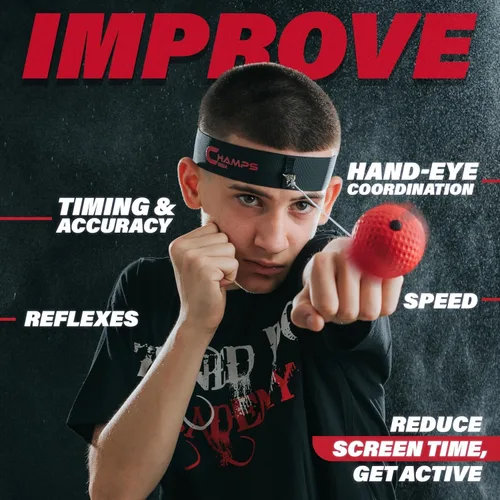 Vista 2 de Champs MMA Boxing Reflex Ball Set with Punch Counter App – Hand-Eye Coordination & Speed Training Kit