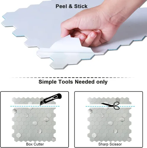Vista 5 de BeNice Azulejos adhesivos para salpicaduras para cocina, azulejos adhesivos para baño, calcomanías de pared hexagonales para salpicaduras en muro