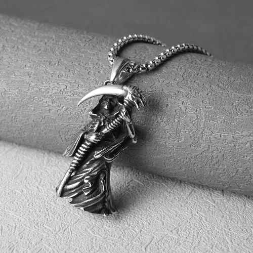 Vista 4 de Scddboy Collar con colgante de calavera para hombre collar con colgante de parca gótica Acero inoxidable