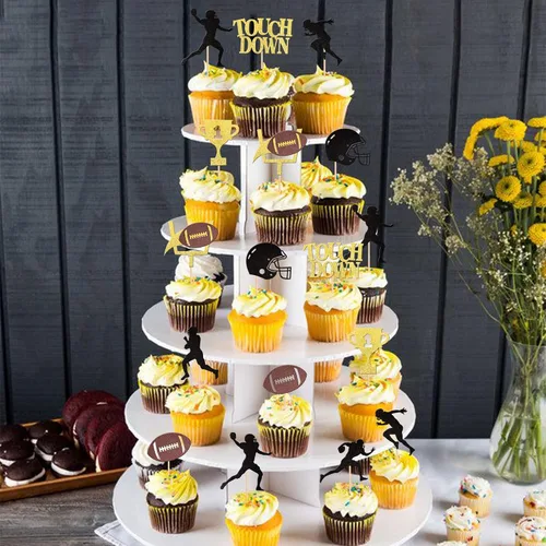 Vista 6 de 36 piezas de adornos para cupcakes de pelota de rugby, trofeo de fútbol americano, selecciones de cupcakes de fútbol americano, decoración