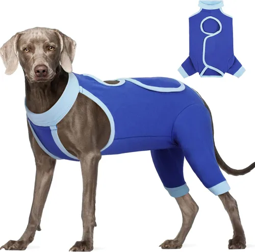 Vista 19 de ROZKITCH Manga de pierna para cirugía para perros, piernas traseras, macho y hembra para evitar lamer heridas, codo, rodillera, traje de Azul