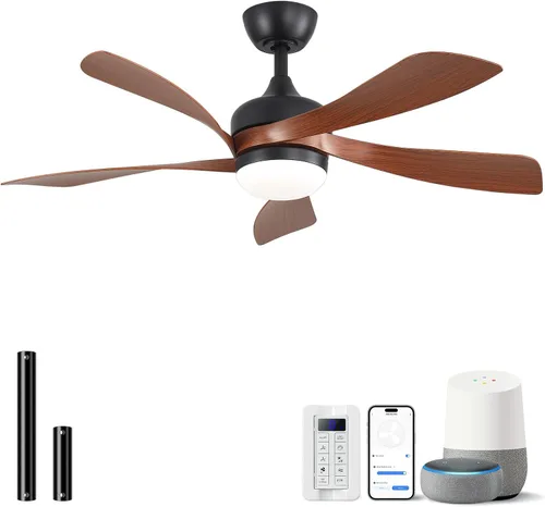 Vista 22 de Sofucor Ventilador de techo inteligente de 52", ventiladores de techo blancos para interiores/exteriores con luces y control remoto, funciona