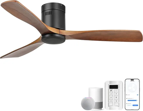 Vista 14 de CACI Mall Ventiladores de techo inteligentes de madera de 52 pulgadas con luces y control remoto, 3 cuchillas, perfil bajo, moderno, compatible