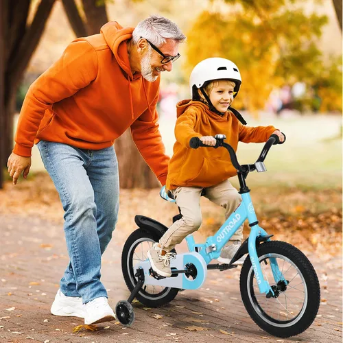 Vista 7 de Betterland Bicicleta plegable para niños, bicicleta para niños de 14/16/18 pulgadas con ruedas de entrenamiento y frenos de mano duales, bicicleta