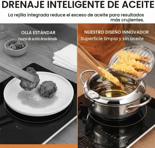 Vista 3 de Olla con termómetro de acero inoxidable 304, freidora de tempura, 7.9