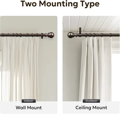 Vista 8 de Zeerobee - Barras de cortina ajustables de 1 pulgada, 32-48 pulgadas, bronce antiguo Heavy Duty Curtain Rods for Windows, Modern Drapery Rod for