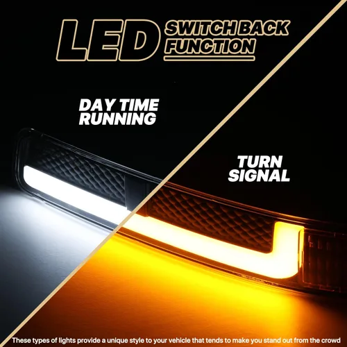 Vista 5 de M-AUTO Switchback - Tira de faros delanteros LED DRL de 4 piezas + lámparas de parachoques compatibles con GMC Sierra 1500 99-07, 99-04 2500, 01-07