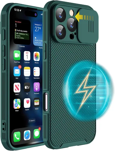 Vista 10 de Funda magnética para iPhone 16 Pro Max, funda protectora de cámara para iPhone 16 Pro Max [compatible con carga MagSafe] con cubierta deslizante