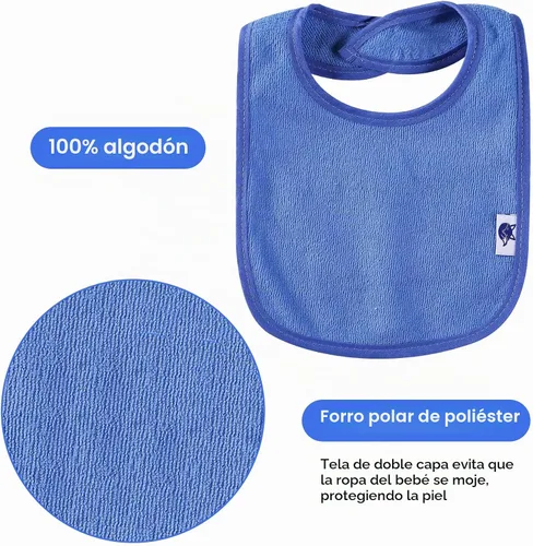 Vista 3 de Paquete de 12 baberos de algodón de rizo, baberos unisex con relleno de fibra impermeable para alimentación, dentición, babeo
