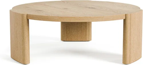 Vista 10 de Furniture of America Carys Mesa de Centro Redonda Moderna de Madera Maciza de 42 Pulgadas con Base de Plinto, Muebles de Sala de Estar para Espacios