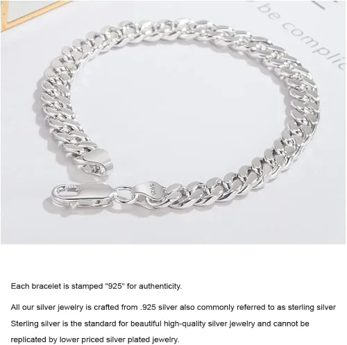 Vista 5 de Meilanduo Pulsera de cadena de eslabones cubanos Miami de plata de ley 925 0236in 0315in 0394in 0472in 0531in de grosor pulsera cubana con eslabones
