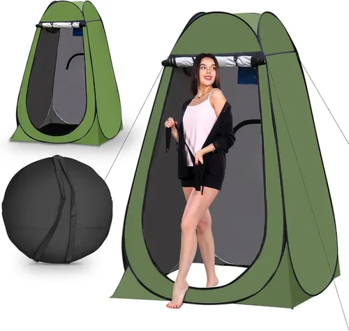 Vista 14 de Carpa portátil emergente de privacidad, carpa para baño al aire libre, inodoro, regadera, campamento, espaciosa, para senderismo, playa, pícnic