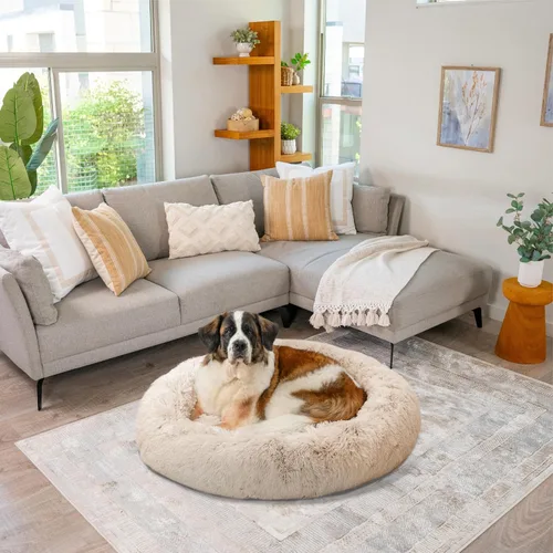 Vista 110 de Best Friends by Sheri - The Original Calming Donut - Cama calmante en forma de dona para perros y gatos - Pelo largo, azul bebé, M, 30 x 30 pulgadas