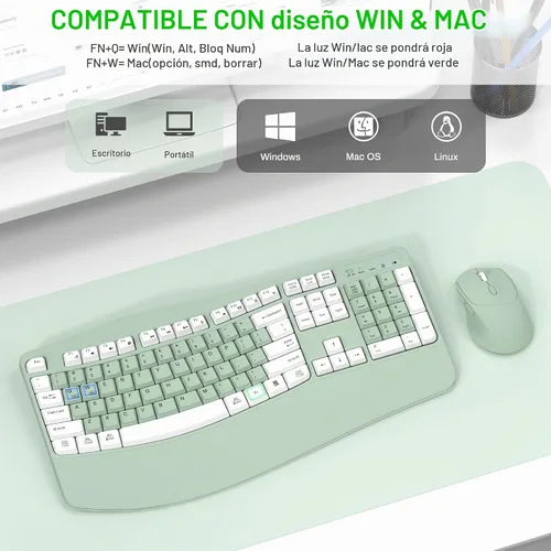 Vista 8 de Combo de teclado y mouse inalámbricos, teclas de onda ergonómicas 2.4G