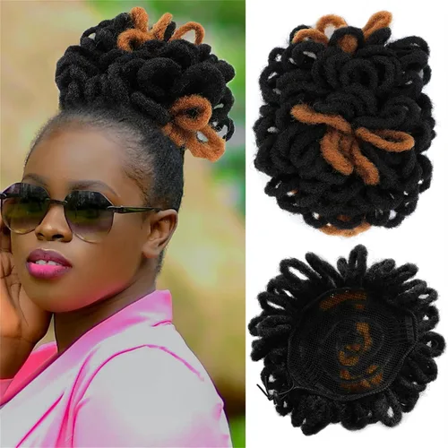 Vista 20 de DreadLocks Chignons Afro High Puff Cola de Caballo con Cordón Moño de Cabello Postizos Faux Locs Chignons con Clip Cola de Caballo para Mujeres