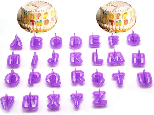Vista 6 de Cortadores de letras de fondant, cortadores del alfabeto, juego de cortador de fondant de letras y números, 40 piezas, moldes de fondants