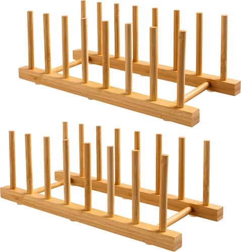 Vista 8 de HBlife Estante de platos de madera de bambú, organizador de cocina con 7 1 unidad