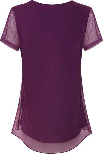 Vista 2 de SeSe Code Blusas plisadas de malla elástica para mujer, de manga corta, transpirables y fluidas