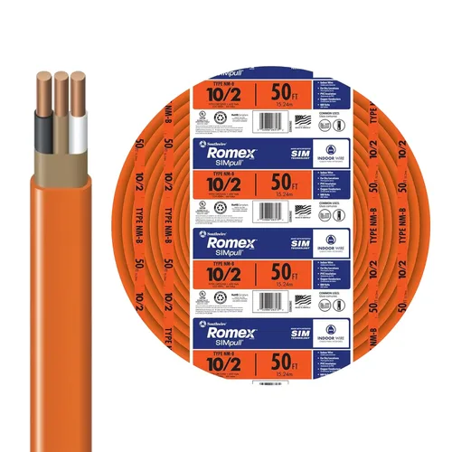 Vista 5 de Southwire 28829026 - Cable Romex Simpull de 15 pies, tipo NM-B, calibre 10/2 AWG, con toma a tierra