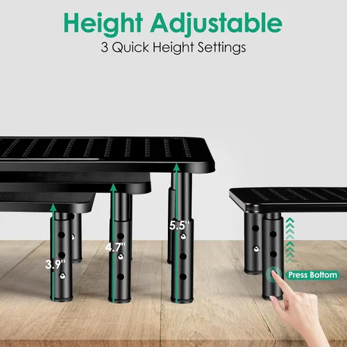Vista 2 de La Jaco Elevadores de monitor para 2 monitores, soporte de monitor ajustable de 3 alturas con soporte para bolígrafo, elevador de monitor doble