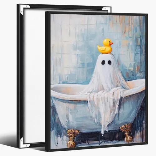Vista 13 de Bonito arte de lectura de fantasmas, póster de pared de bosque de Halloween con hongos y plantas, impresión de lectura de fantasmas caprichosa