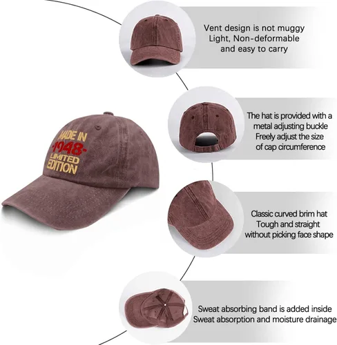 Vista 6 de Gorra de béisbol hecha en 1948 edición limitada para hombre, divertida gorra de béisbol ajustable