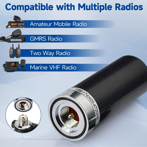 Vista 3 de Bingfu Antena de radio móvil de radio móvil de doble banda VHF UHF 136-174MHz 400-470MHz Radio aficionado de perfil bajo PL259 conector macho Antena