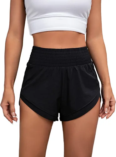 Vista 6 de BMJL Pantalones cortos deportivos de cintura alta para mujer, ligeros, para correr, gimnasio, entrenamiento, con bolsillo trasero