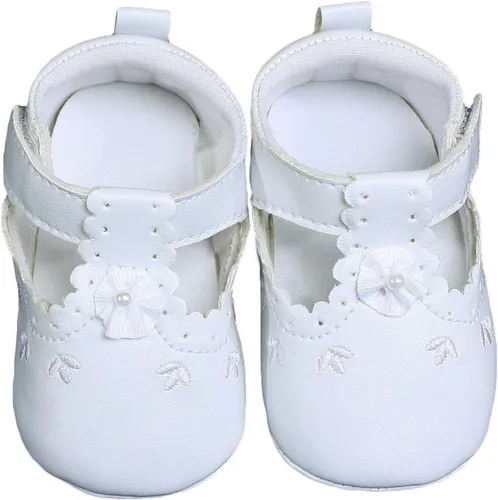 Vista 2 de Zapatos de cuna Mary Jane de piel sintética blanca con detalles de perforación