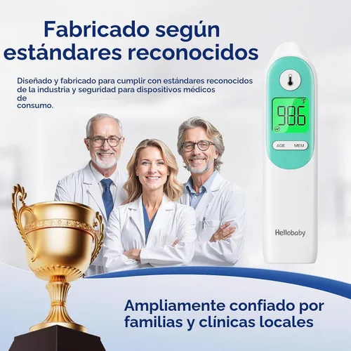 Vista 7 de Hellobaby Termómetro para bebé 3 en 1, oreja y frente con alerta ajustada