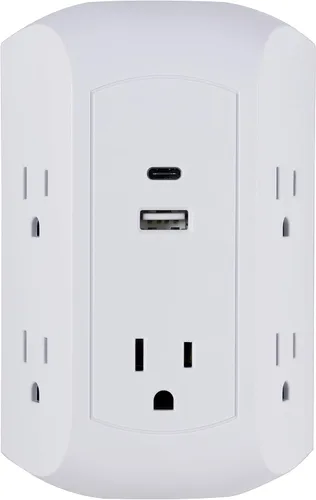 Vista 10 de GE UltraPro 81787 Protector SurGE de 3 tomas, extensor de salida con USB, enchufe de pared, 1 USB-A, 1 USB-C, adaptador espaciado, para el hogar u