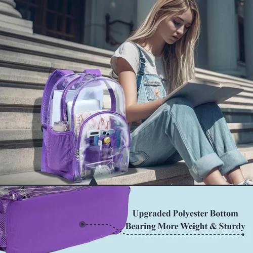 Vista 5 de PACKISM Mochila transparente resistente, para estudiantes, escuela, Computadora portátil