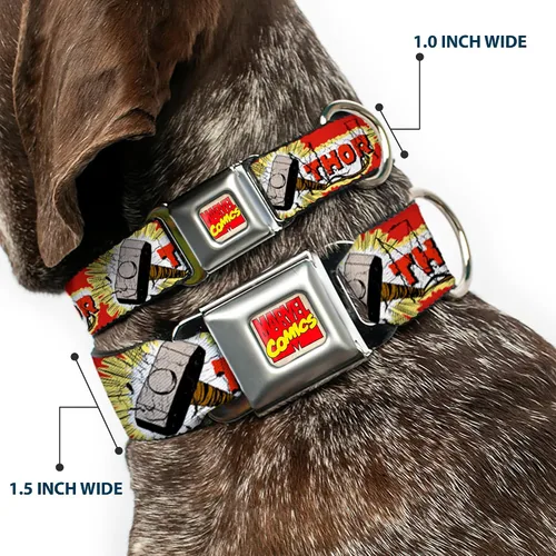 Vista 2 de Buckle-Down Collar de perro hebilla de cinturón de seguridad Thor Hammer rojo amarillo blanco 9 a 15 pulgadas 1.0 pulgadas de ancho, multicolor