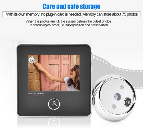 Vista 3 de Peephole - Timbre de video de 3 pulgadas, pantalla TFT LCD de 120 grados, timbre visual inteligente con cámara de visión nocturna IR de 1MP