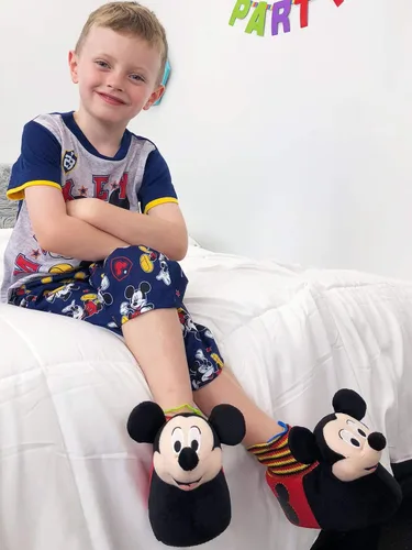 Vista 4 de Disney Mickey Mouse - Pantuflas de felpa 3D para niños pequeños