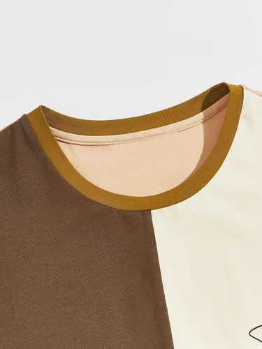 Vista 3 de Floerns Camiseta de manga corta con cuello redondo y estampado de letras para hombre