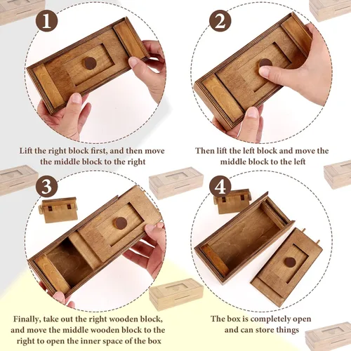 Vista 3 de Caja de rompecabezas de madera con compartimento oculto 3D, cajones mágicos, caja mágica secreta, caja de madera para rompecabezas, caja
