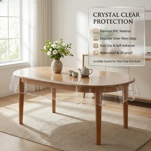 Vista 3 de Artisan Flair Protector de mesa ovalado transparente de 54 x 72 pulgadas, mantel de vinilo impermeable a prueba de aceite, mantel de plástico