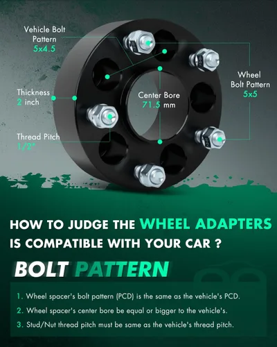 Vista 3 de SCITOO 4 adaptadores de rueda de 5 x 4.5 pulgadas, adaptadores espaciadores de rueda de 2 pulgadas con pernos de 1/2 pulgada para Dodge Nitro